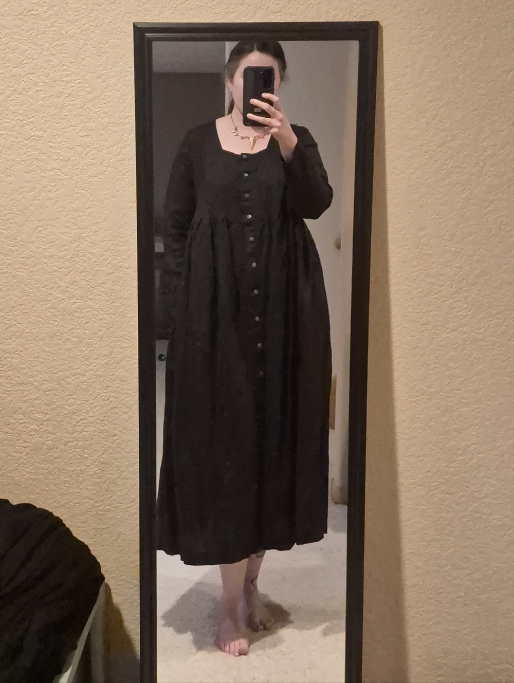 Not Perfect Linen "Mama Maxi" Dress In Black Linen, Size Large - Picture 8 of 10